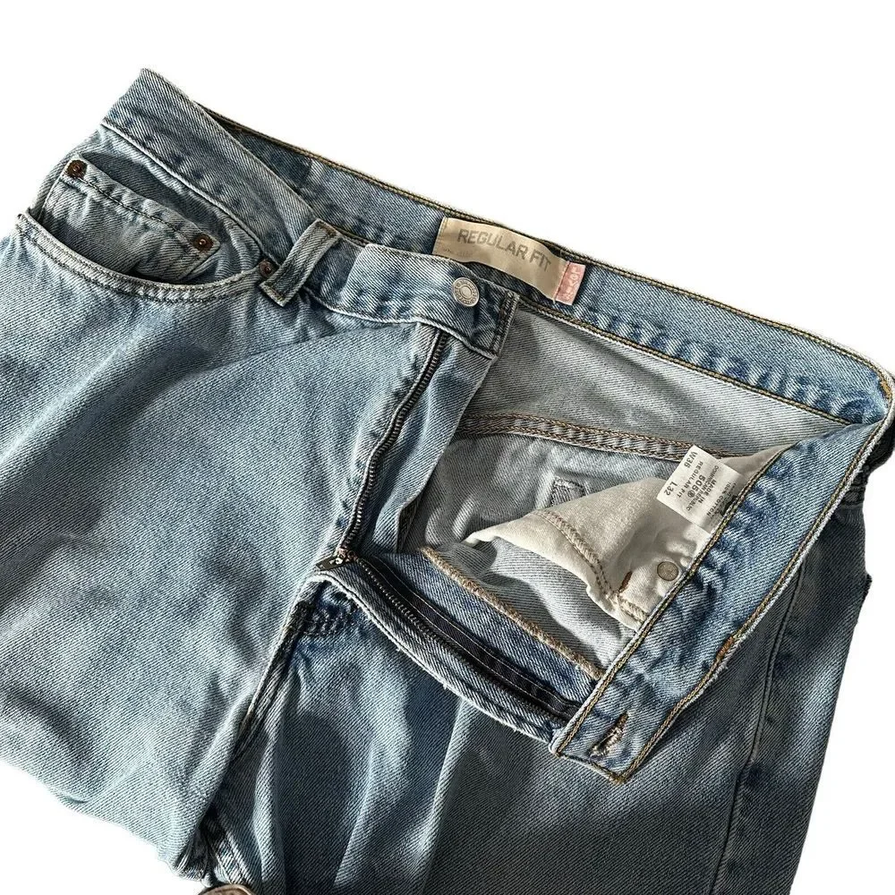 Levis 505 Regular‎ Fit Mens Blue Jeans Size 36 x 32 Distressed Grunge Fray Hem